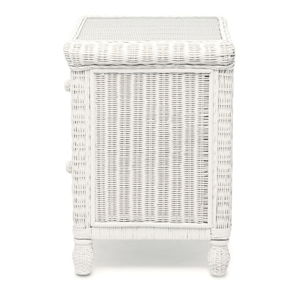 Homeroots 26" Elegant White Wicker And Glass Nightstand With 2 Drawers For Bedroom Storage And Style Upgrade   571340