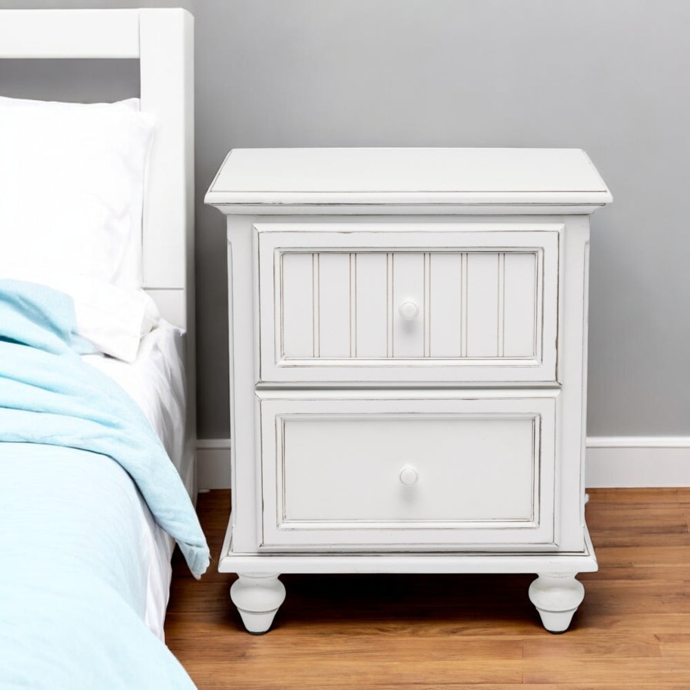 Homeroots 28" White Solid Wood Distressed Nightstand With Usb Ports - Stylish Storage Solution For Bedrooms   571341