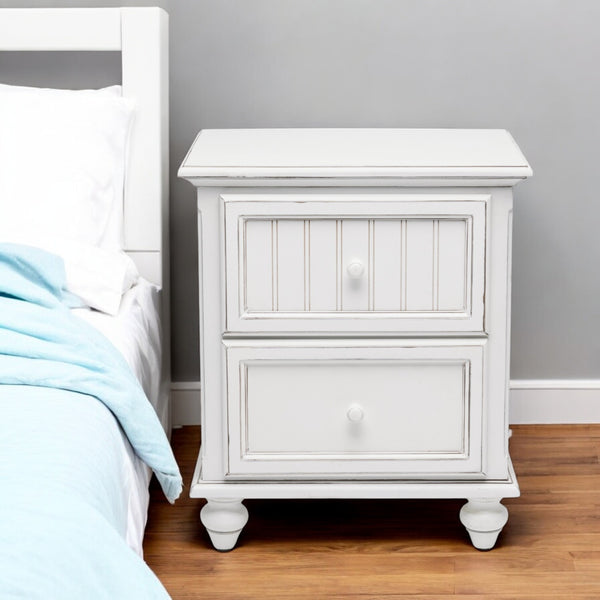 Homeroots 28" White Solid Wood Distressed Nightstand With Usb Ports - Stylish Storage Solution For Bedrooms   571341