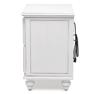 Homeroots 28" White Solid Wood Distressed Nightstand With Usb Ports - Stylish Storage Solution For Bedrooms   571341