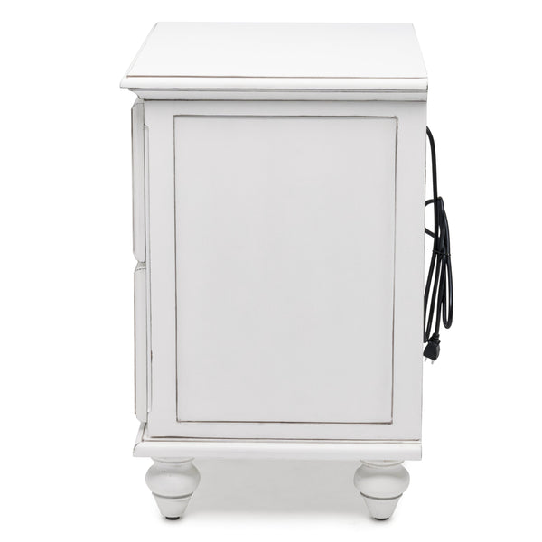 Homeroots 28" White Solid Wood Distressed Nightstand With Usb Ports - Stylish Storage Solution For Bedrooms   571341