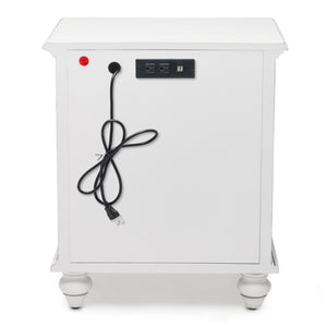 Homeroots 28" White Solid Wood Distressed Nightstand With Usb Ports - Stylish Storage Solution For Bedrooms   571341