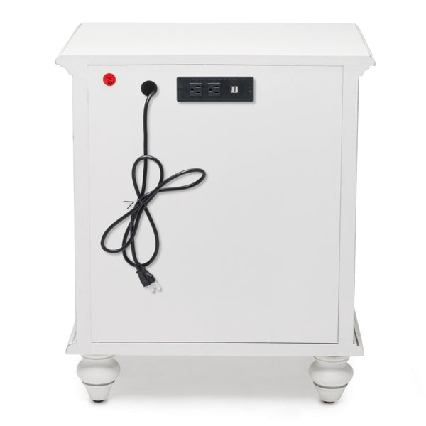 Homeroots 28" White Solid Wood Distressed Nightstand With Usb Ports - Stylish Storage Solution For Bedrooms   571341