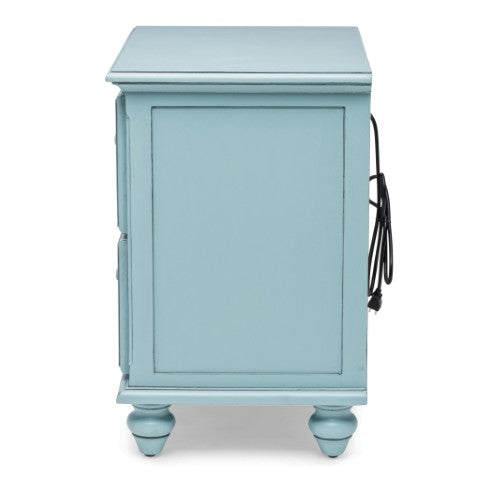 Homeroots 28" Blue Solid Wood Distressed Nightstand With Usb Port - Rustic Charm & Practical Storage Solution   571342