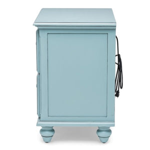 Homeroots 28" Blue Solid Wood Distressed Nightstand With Usb Port - Rustic Charm & Practical Storage Solution   571342