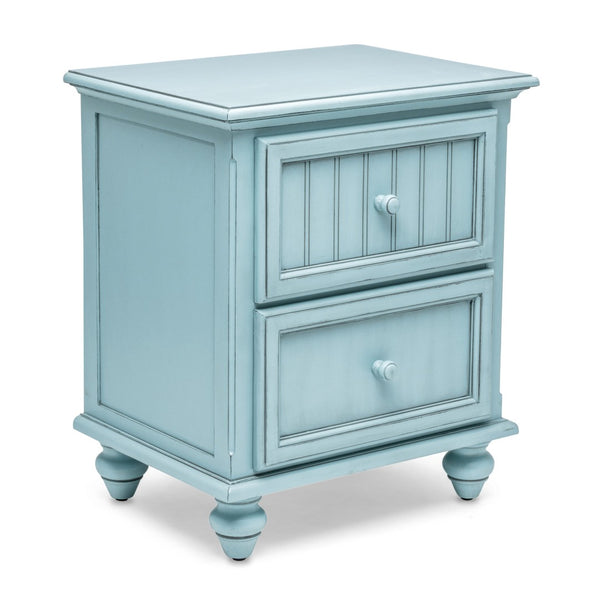 Homeroots 28" Blue Solid Wood Distressed Nightstand With Usb Port - Rustic Charm & Practical Storage Solution   571342