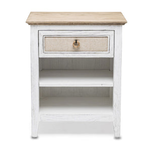 HomeRoots 28" Rustic Coastal Solid Wood Nightstand with USB Ports, One Drawer & Open Shelves for Versatility 571343