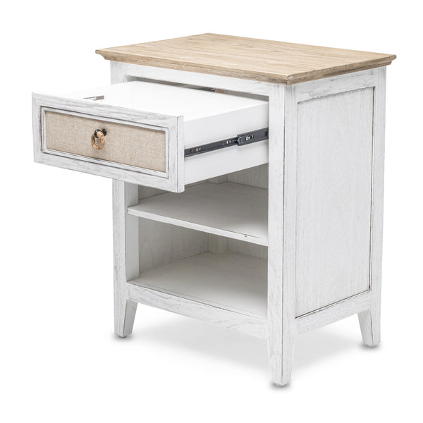 Homeroots 28" Rustic White And Natural Solid Wood Nightstand With Usb Port, One Drawer And 2 Shelves For Storage   571343