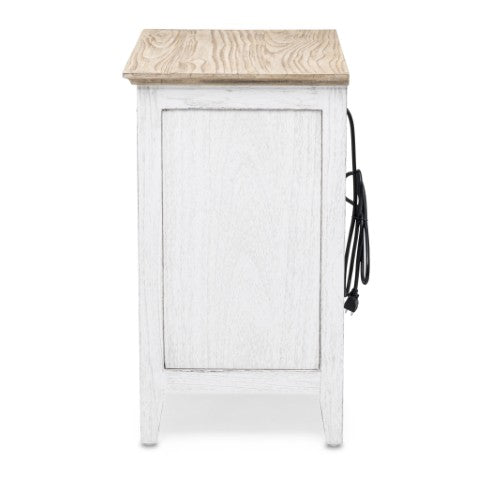 Homeroots 28" Rustic White And Natural Solid Wood Nightstand With Usb Port, One Drawer And 2 Shelves For Storage   571343