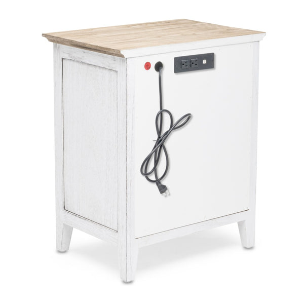 Homeroots 28" Rustic White And Natural Solid Wood Nightstand With Usb Port, One Drawer And 2 Shelves For Storage   571343