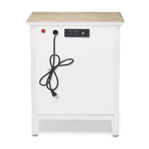 Homeroots 28" Rustic White And Natural Solid Wood Nightstand With Usb Port, One Drawer And 2 Shelves For Storage   571343