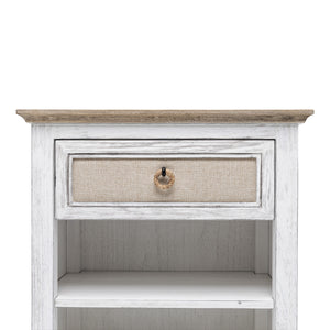 Homeroots 28" Rustic White And Natural Solid Wood Nightstand With Usb Port, One Drawer And 2 Shelves For Storage   571343
