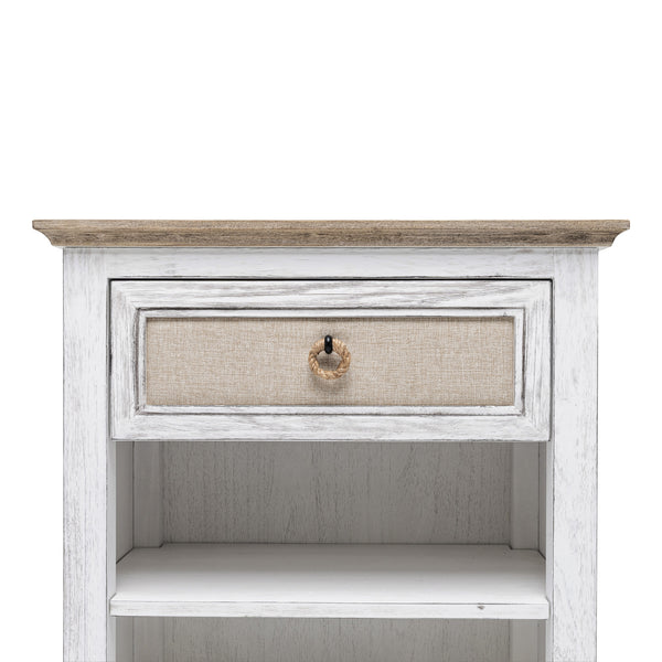 Homeroots 28" Rustic White And Natural Solid Wood Nightstand With Usb Port, One Drawer And 2 Shelves For Storage   571343