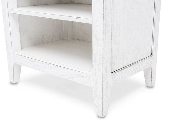 Homeroots 28" Rustic White And Natural Solid Wood Nightstand With Usb Port, One Drawer And 2 Shelves For Storage   571343