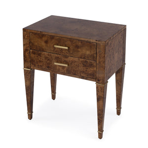 Butler Specialty Kai 2 Drawer End Table – Stylish Mid-century Design With Gold Hardware And Luxurious Brown Finish Light Brown Poplar Wood,Mappa Burl Veneer,Mdf 5713442-butler