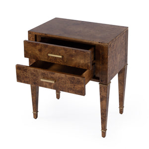 Butler Specialty Kai 2 Drawer End Table – Stylish Mid-century Design With Gold Hardware And Luxurious Brown Finish Light Brown Poplar Wood,Mappa Burl Veneer,Mdf 5713442-butler