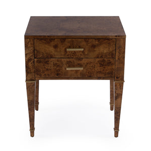 Butler Specialty Kai 2 Drawer End Table – Stylish Mid-century Design With Gold Hardware And Luxurious Brown Finish Light Brown Poplar Wood,Mappa Burl Veneer,Mdf 5713442-butler