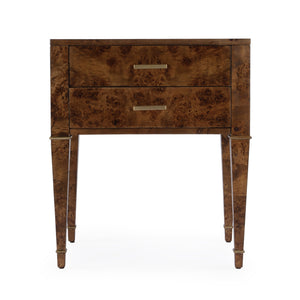 Butler Specialty Kai 2 Drawer End Table – Stylish Mid-century Design With Gold Hardware And Luxurious Brown Finish Light Brown Poplar Wood,Mappa Burl Veneer,Mdf 5713442-butler