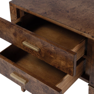 Butler Specialty Kai 2 Drawer End Table – Stylish Mid-century Design With Gold Hardware And Luxurious Brown Finish Light Brown Poplar Wood,Mappa Burl Veneer,Mdf 5713442-butler
