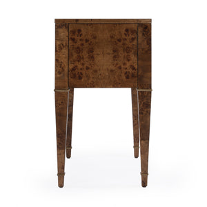Butler Specialty Kai 2 Drawer End Table – Stylish Mid-century Design With Gold Hardware And Luxurious Brown Finish Light Brown Poplar Wood,Mappa Burl Veneer,Mdf 5713442-butler