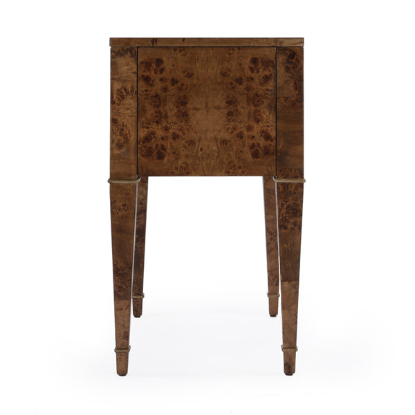 Butler Specialty Kai 2 Drawer End Table – Stylish Mid-century Design With Gold Hardware And Luxurious Brown Finish Light Brown Poplar Wood,Mappa Burl Veneer,Mdf 5713442-butler