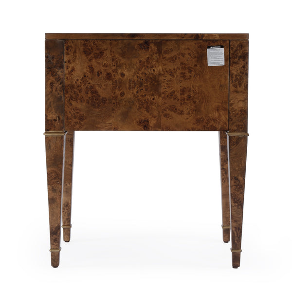 Butler Specialty Kai 2 Drawer End Table – Stylish Mid-century Design With Gold Hardware And Luxurious Brown Finish Light Brown Poplar Wood,Mappa Burl Veneer,Mdf 5713442-butler