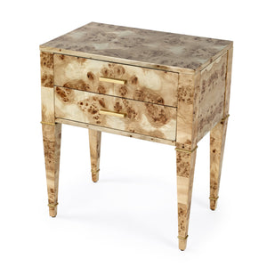 Butler Specialty Kai 2 Drawer End Table – Stylish Mid-century Design With Gold Hardware And Luxurious Brown Finish Light Brown Poplar Wood,Mappa Burl Veneer,Mdf 5713443-butler