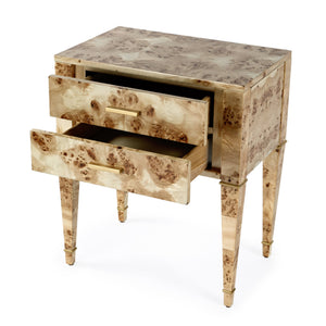Butler Specialty Kai 2 Drawer End Table – Stylish Mid-century Design With Gold Hardware And Luxurious Brown Finish Light Brown Poplar Wood,Mappa Burl Veneer,Mdf 5713443-butler