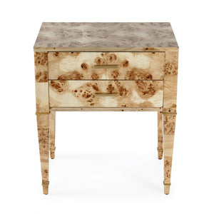 Butler Specialty Kai 2 Drawer End Table – Stylish Mid-century Design With Gold Hardware And Luxurious Brown Finish Light Brown Poplar Wood,Mappa Burl Veneer,Mdf 5713443-butler