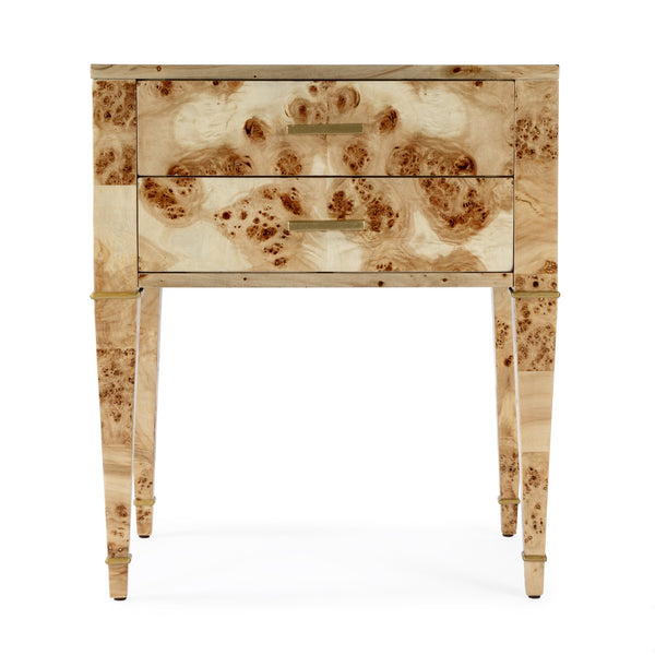 Butler Specialty Kai 2 Drawer End Table – Stylish Mid-century Design With Gold Hardware And Luxurious Brown Finish Light Brown Poplar Wood,Mappa Burl Veneer,Mdf 5713443-butler