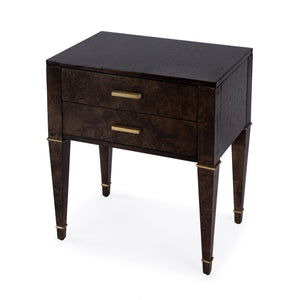 Butler Specialty Kai 2 Drawer End Table – Stylish Mid-century Design With Gold Hardware And Luxurious Brown Finish Dark Brown Poplar Wood,Mappa Burl Veneer,Mdf 5713446-butler