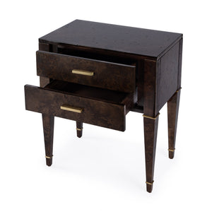 Butler Specialty Kai 2 Drawer End Table – Stylish Mid-century Design With Gold Hardware And Luxurious Brown Finish Dark Brown Poplar Wood,Mappa Burl Veneer,Mdf 5713446-butler