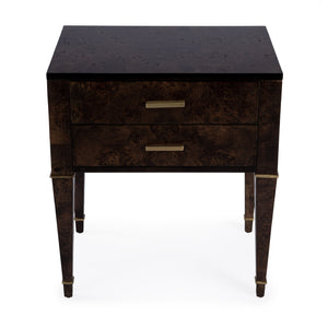 Butler Specialty Kai 2 Drawer End Table – Stylish Mid-century Design With Gold Hardware And Luxurious Brown Finish Dark Brown Poplar Wood,Mappa Burl Veneer,Mdf 5713446-butler