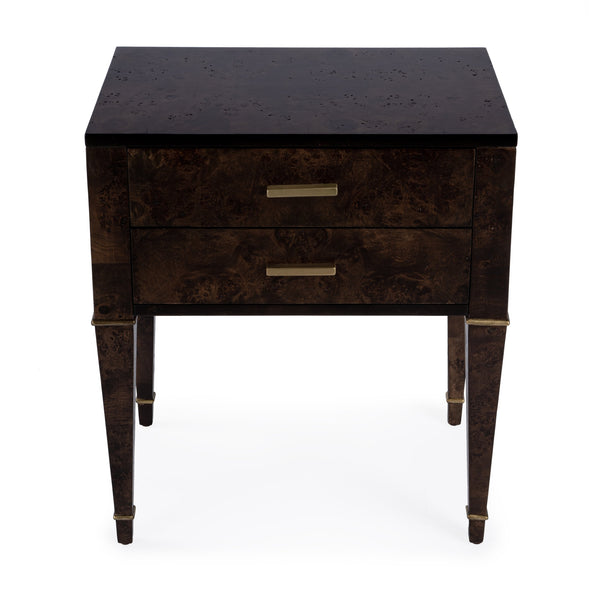 Butler Specialty Kai 2 Drawer End Table – Stylish Mid-century Design With Gold Hardware And Luxurious Brown Finish Dark Brown Poplar Wood,Mappa Burl Veneer,Mdf 5713446-butler