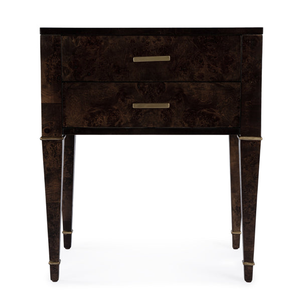 Butler Specialty Kai 2 Drawer End Table – Stylish Mid-century Design With Gold Hardware And Luxurious Brown Finish Dark Brown Poplar Wood,Mappa Burl Veneer,Mdf 5713446-butler