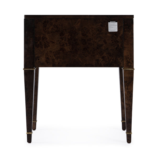 Butler Specialty Kai 2 Drawer End Table – Stylish Mid-century Design With Gold Hardware And Luxurious Brown Finish Dark Brown Poplar Wood,Mappa Burl Veneer,Mdf 5713446-butler