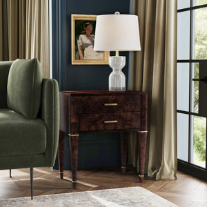 Butler Specialty Kai 2 Drawer End Table – Stylish Mid-century Design With Gold Hardware And Luxurious Brown Finish Dark Brown Poplar Wood,Mappa Burl Veneer,Mdf 5713446-butler