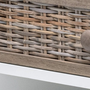 Homeroots 28" Natural And White Solid Wood Nightstand With Usb Port, Wicker Drawer, Rustic Charm & Versatility   571344