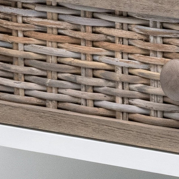 Homeroots 28" Natural And White Solid Wood Nightstand With Usb Port, Wicker Drawer, Rustic Charm & Versatility   571344