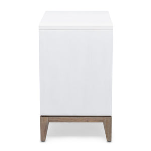 Homeroots 28" Natural And White Solid Wood Nightstand With Usb Port, Wicker Drawer, Rustic Charm & Versatility   571344