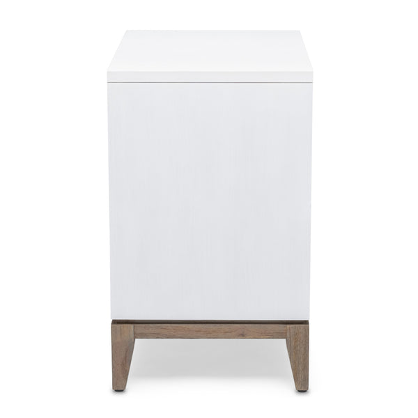 Homeroots 28" Natural And White Solid Wood Nightstand With Usb Port, Wicker Drawer, Rustic Charm & Versatility   571344