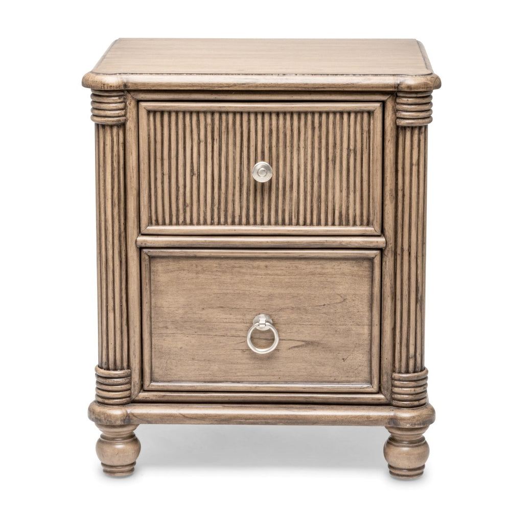 HomeRoots 28" Coastal-Style Solid Wood Nightstand with Wicker Drawers & USB Ports for Modern Bedrooms 571345