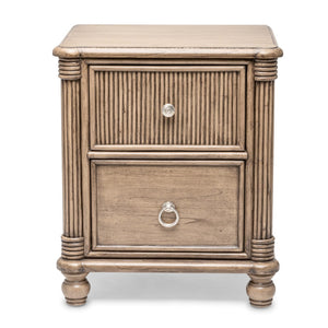HomeRoots 28" Coastal-Style Solid Wood Nightstand with Wicker Drawers & USB Ports for Modern Bedrooms 571345