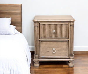Homeroots 28" Natural Solid Wood & Wicker Nightstand With Usb Port - Stylish Storage Solution For Your Bedroom!   571345