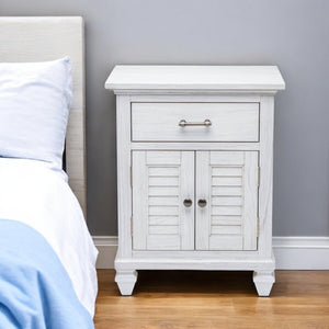 Homeroots 28" White Solid Wood Distressed Nightstand With Usb Port - Rustic Charm And Hidden Storage Solution   571346