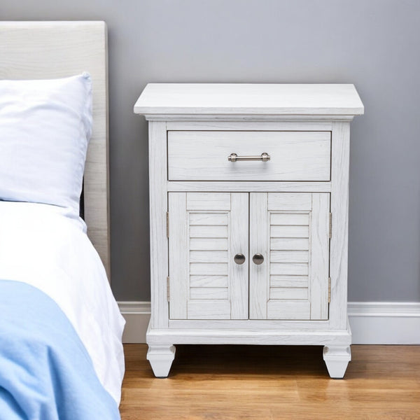 Homeroots 28" White Solid Wood Distressed Nightstand With Usb Port - Rustic Charm And Hidden Storage Solution   571346