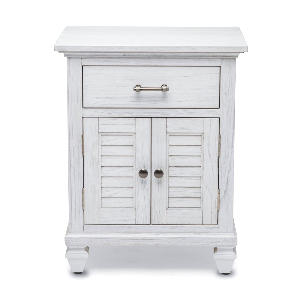 HomeRoots 28" Distressed White Solid Wood Nightstand with USB Ports - Coastal Charm & Versatile Storage Solutions 571346