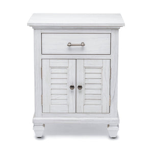 HomeRoots 28" Distressed White Solid Wood Nightstand with USB Ports - Coastal Charm & Versatile Storage Solutions 571346