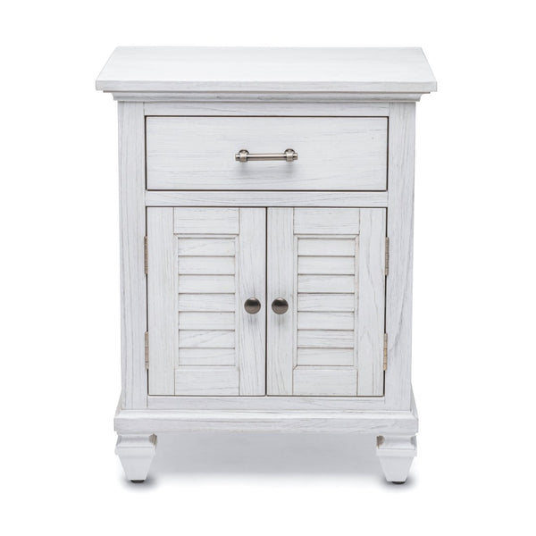 HomeRoots 28" Distressed White Solid Wood Nightstand with USB Ports - Coastal Charm & Versatile Storage Solutions 571346