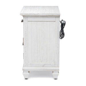 Homeroots 28" White Solid Wood Distressed Nightstand With Usb Port - Rustic Charm And Hidden Storage Solution   571346